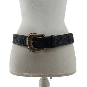 Shayanne Cross Filigree Western Black Leather Belt XXL Tooled
